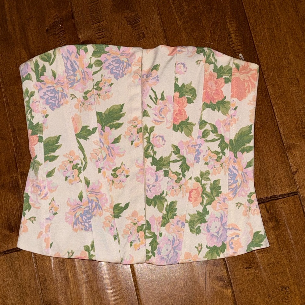 Zara Flower Corset Top size XS Pink Floral Shabby Chic strapless